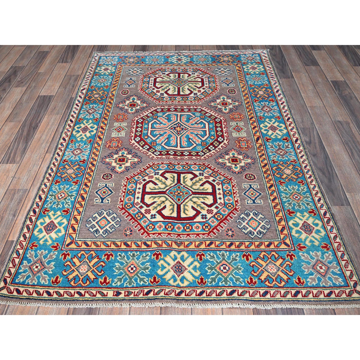 3'11" x 5'9" New Hand Knotted Grey Wool Rectangle Oriental Rug - MOA102360