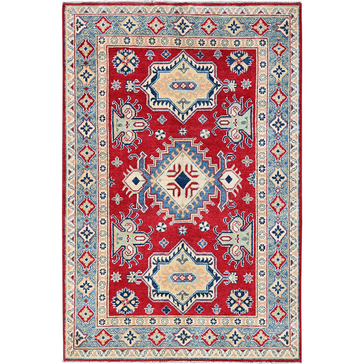 4'1" x 6'1" New Hand Knotted Red Wool Rectangle Oriental Rug - MOA102361
