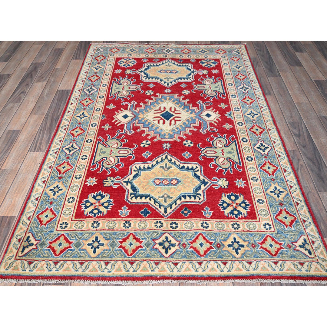4'1" x 6'1" New Hand Knotted Red Wool Rectangle Oriental Rug - MOA102361