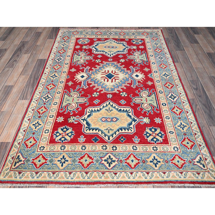 4'1" x 6'1" New Hand Knotted Red Wool Rectangle Oriental Rug - MOA102361