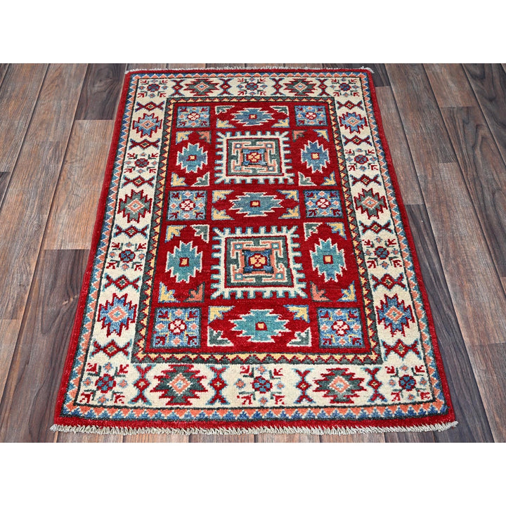 1'11" x 3'0" New Hand Knotted Red Wool Rectangle Oriental Rug - MOA102362