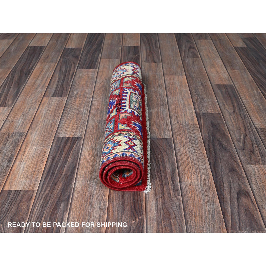 1'11" x 3'0" New Hand Knotted Red Wool Rectangle Oriental Rug - MOA102362