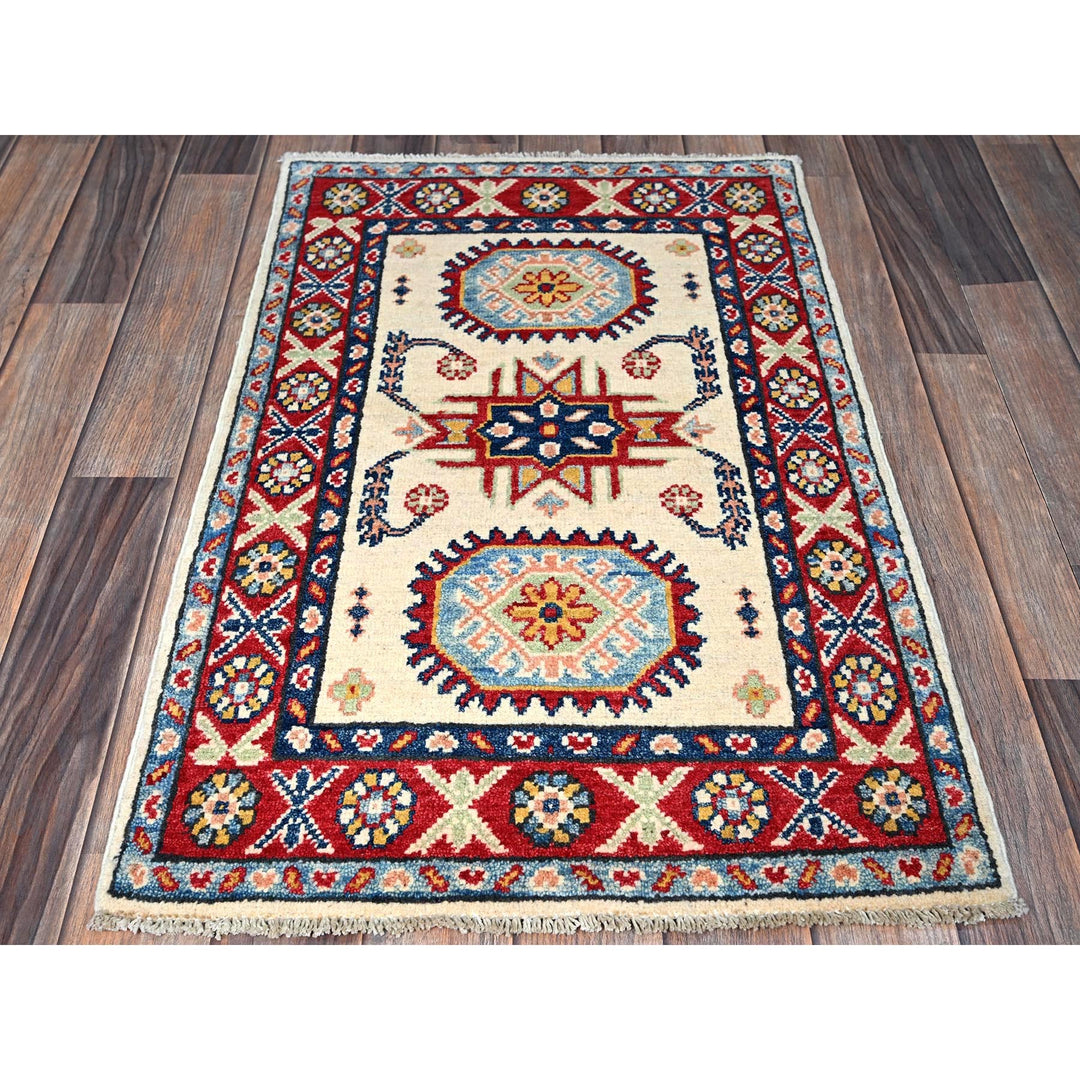 1'11" x 3'1" New Hand Knotted Ivory Wool Rectangle Oriental Rug - MOA102366