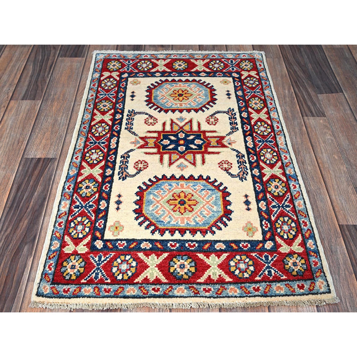 1'11" x 3'1" New Hand Knotted Ivory Wool Rectangle Oriental Rug - MOA102366