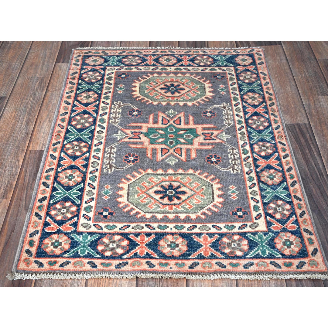 2'0" x 2'8" New Hand Knotted Grey Wool Rectangle Oriental Rug - MOA102368