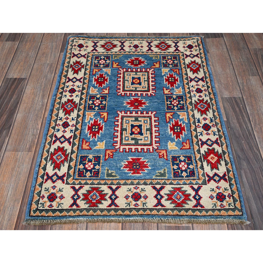 2'0" x 2'11" New Hand Knotted Blue Wool Rectangle Oriental Rug - MOA102376