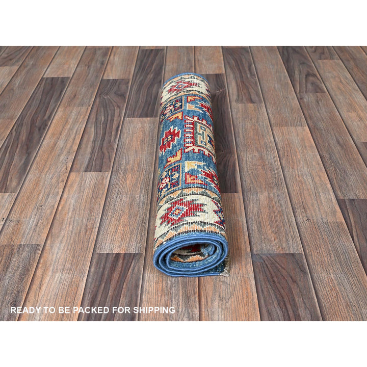 2'0" x 2'11" New Hand Knotted Blue Wool Rectangle Oriental Rug - MOA102376