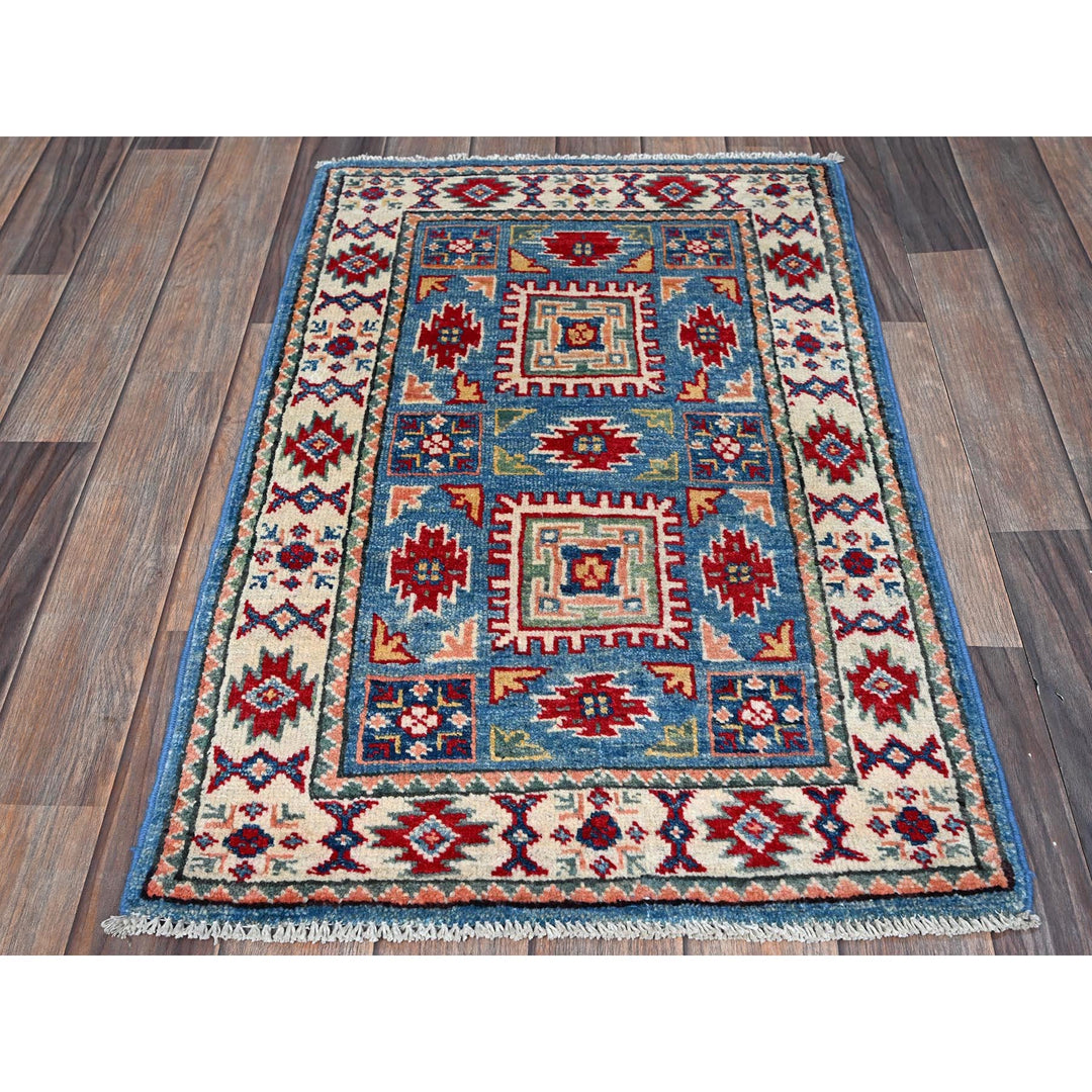 1'10" x 3'0" New Hand Knotted Blue Wool Rectangle Oriental Rug - MOA102378