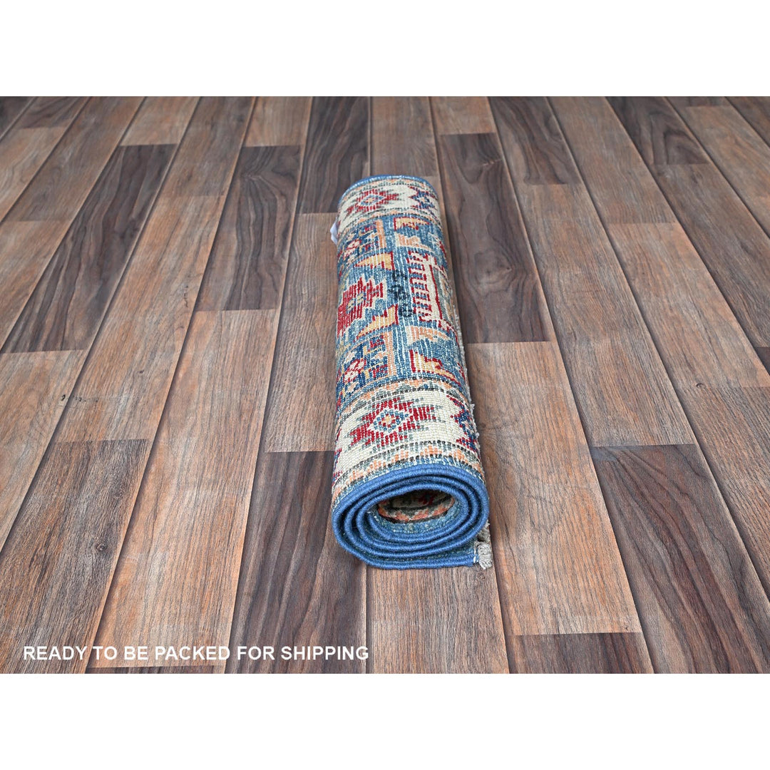 1'10" x 3'0" New Hand Knotted Blue Wool Rectangle Oriental Rug - MOA102378