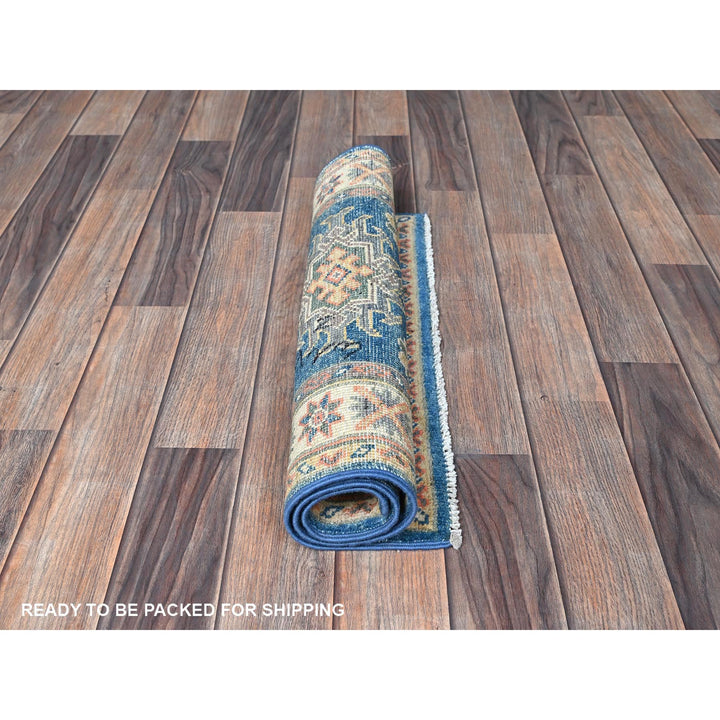 2'1" x 2'9" New Hand Knotted Blue Wool Rectangle Oriental Rug - MOA102380