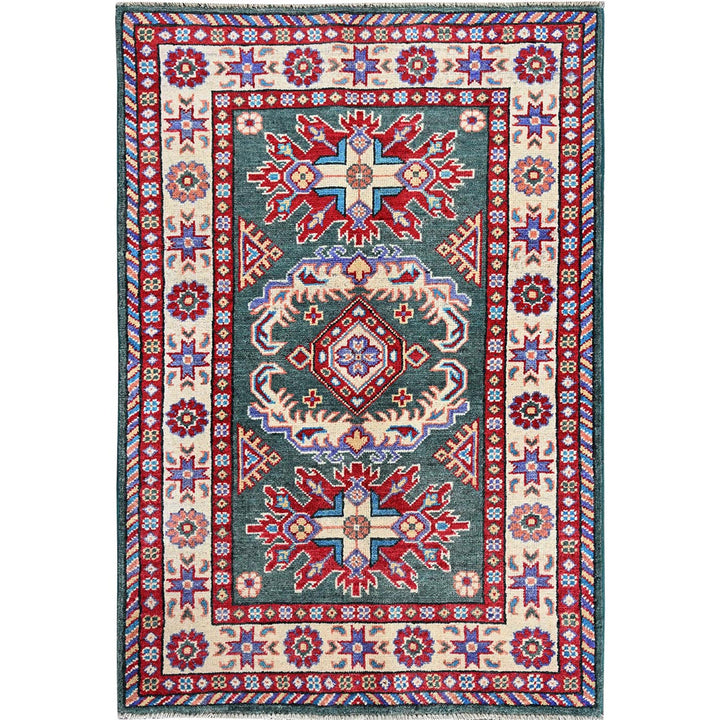2'8" x 3'11" New Hand Knotted Green Wool Rectangle Oriental Rug - MOA102394