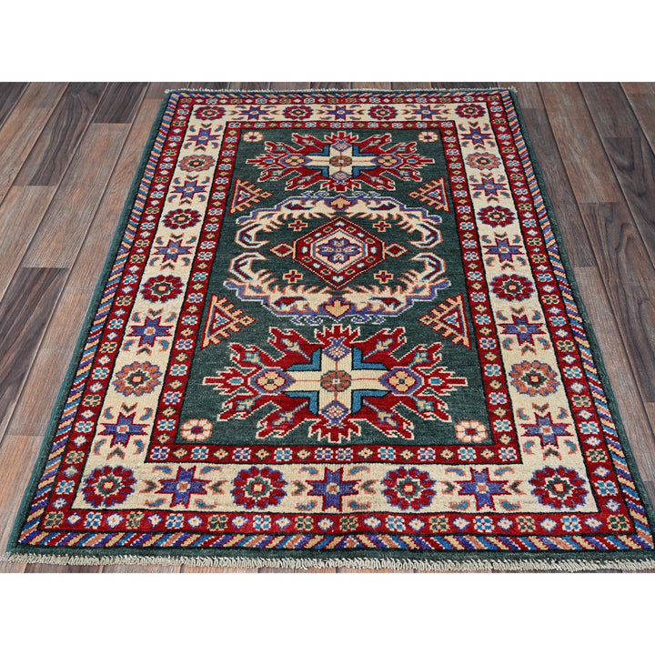 2'8" x 3'11" New Hand Knotted Green Wool Rectangle Oriental Rug - MOA102394