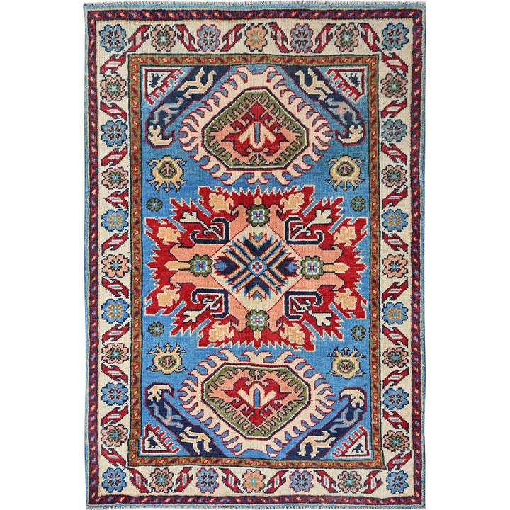 2'8" x 3'11" New Hand Knotted Blue Wool Rectangle Oriental Rug - MOA102400