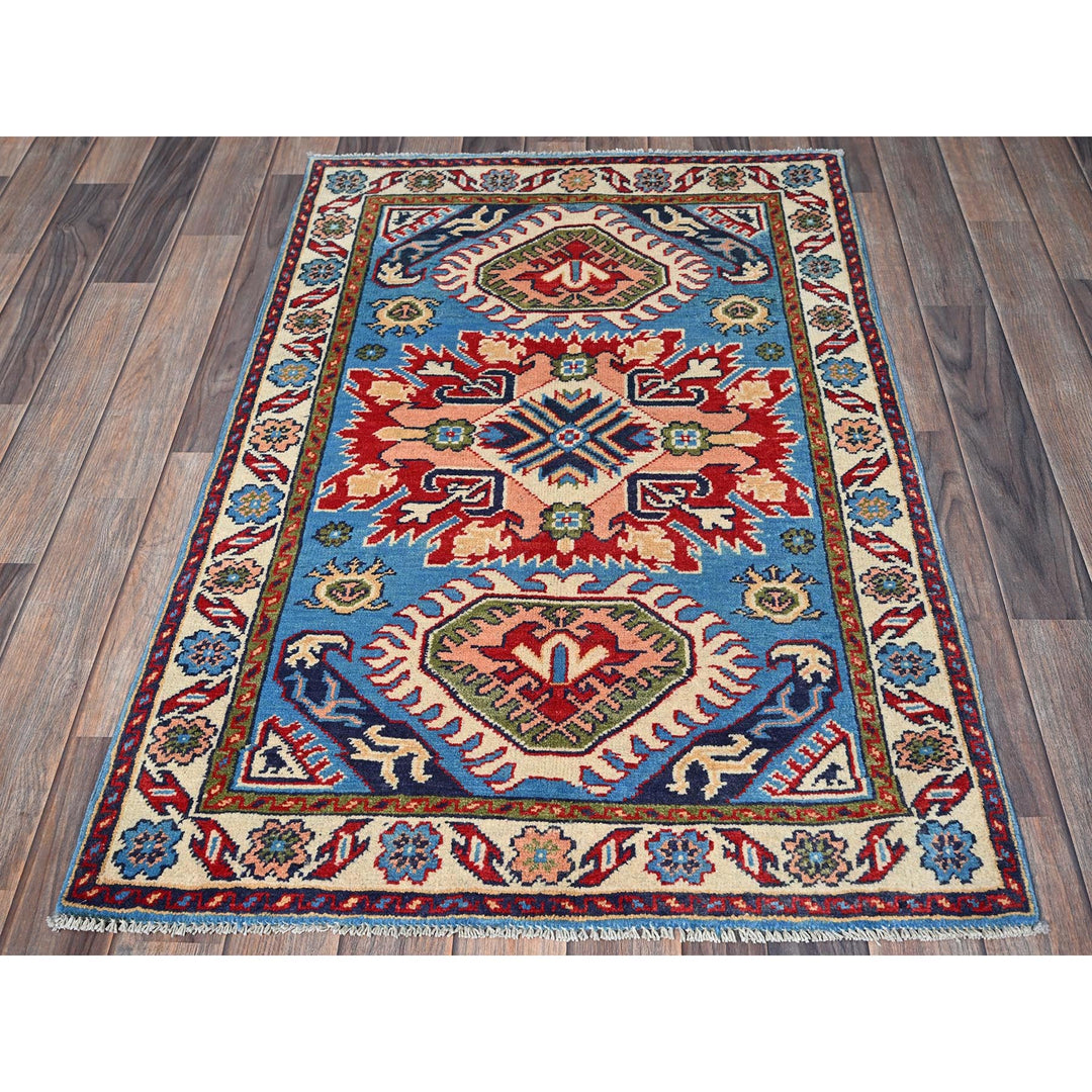 2'8" x 3'11" New Hand Knotted Blue Wool Rectangle Oriental Rug - MOA102400