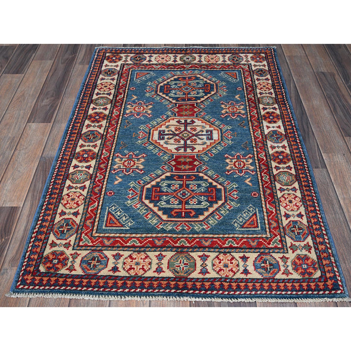 2'8" x 3'11" New Hand Knotted Blue Wool Rectangle Oriental Rug - MOA102402