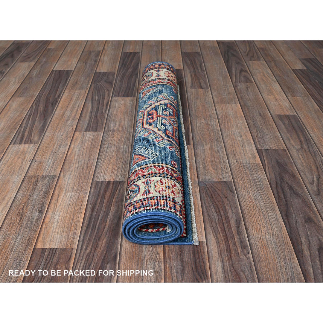 2'8" x 3'11" New Hand Knotted Blue Wool Rectangle Oriental Rug - MOA102402