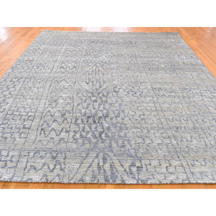 8'0" x 10'1" New Hand Knotted Grey Wool & Silk Rectangle Oriental Rug - MOA10240611