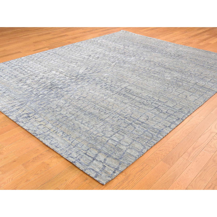 8'0" x 10'1" New Hand Knotted Grey Wool & Silk Rectangle Oriental Rug - MOA10240611