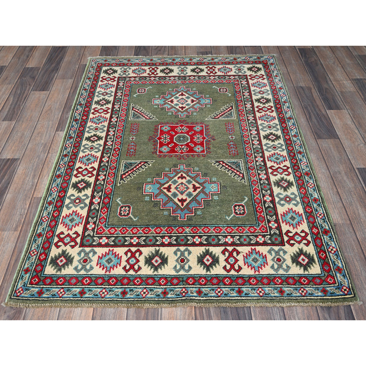 3'4" x 4'9" New Hand Knotted Green Wool Rectangle Oriental Rug - MOA102412