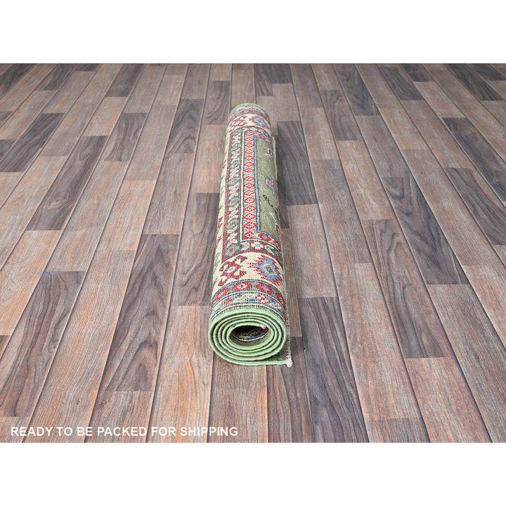 3'4" x 4'9" New Hand Knotted Green Wool Rectangle Oriental Rug - MOA102412