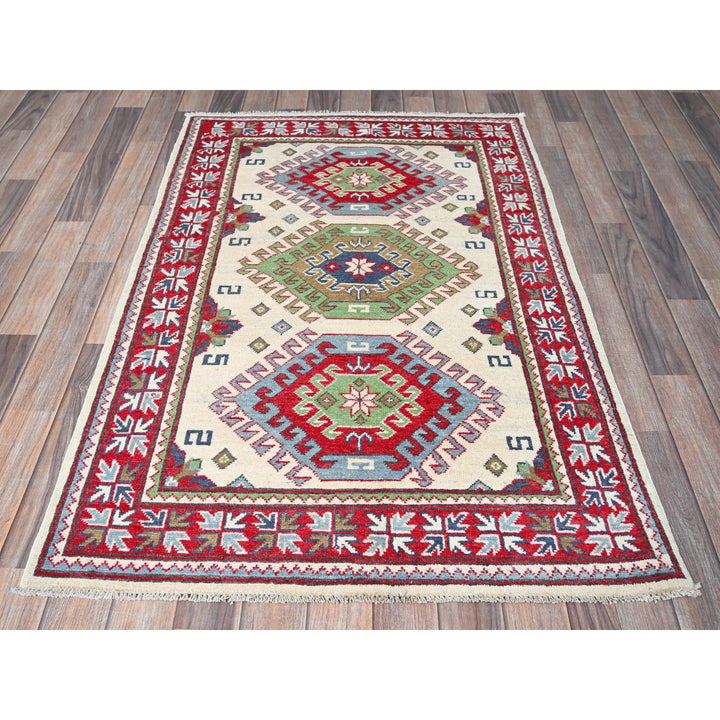 3'3" x 4'10" New Hand Knotted Ivory Wool Rectangle Oriental Rug - MOA102416