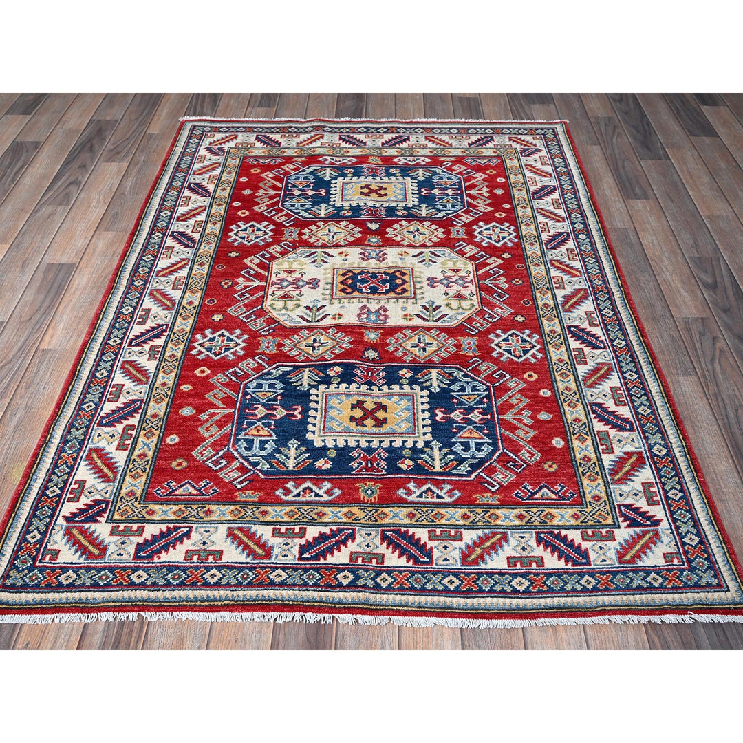 4'1" x 5'6" New Hand Knotted Red Wool Rectangle Oriental Rug - MOA102421