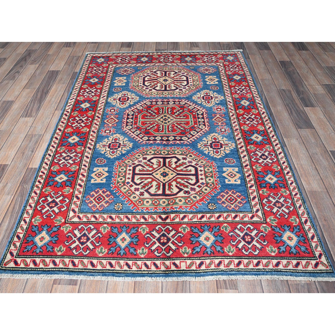 4'1" x 6'0" New Hand Knotted Blue Wool Rectangle Oriental Rug - MOA102423