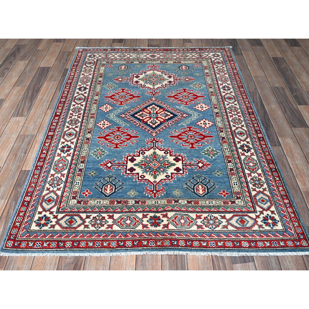 4'0" x 5'7" New Hand Knotted Blue Wool Rectangle Oriental Rug - MOA102424