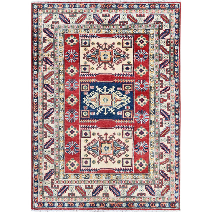 3'9" x 5'3" New Hand Knotted Red Wool Rectangle Oriental Rug - MOA102425