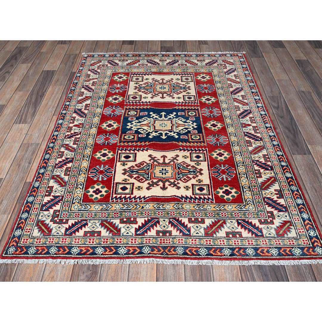 3'9" x 5'3" New Hand Knotted Red Wool Rectangle Oriental Rug - MOA102425