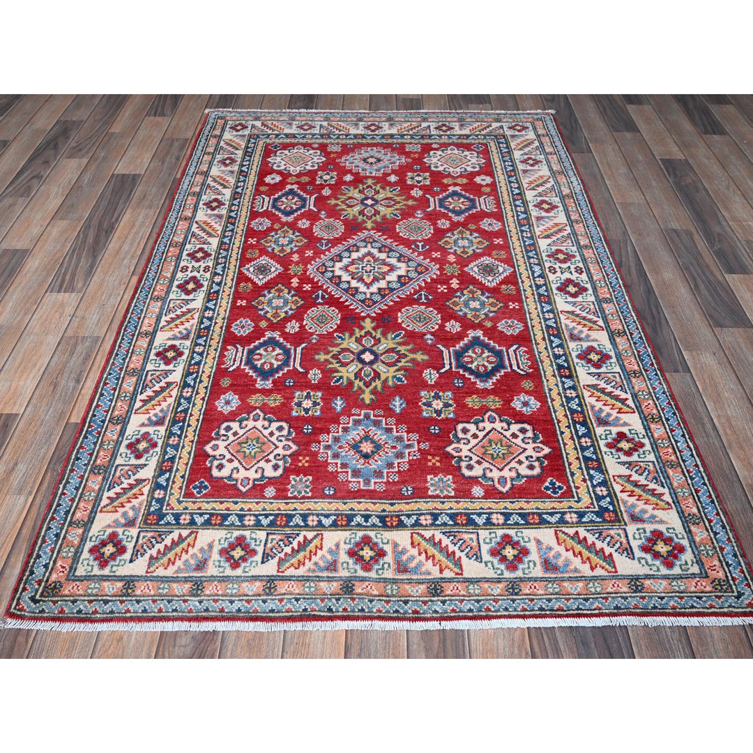 4'0" x 6'0" New Hand Knotted Red Wool Rectangle Oriental Rug - MOA102426