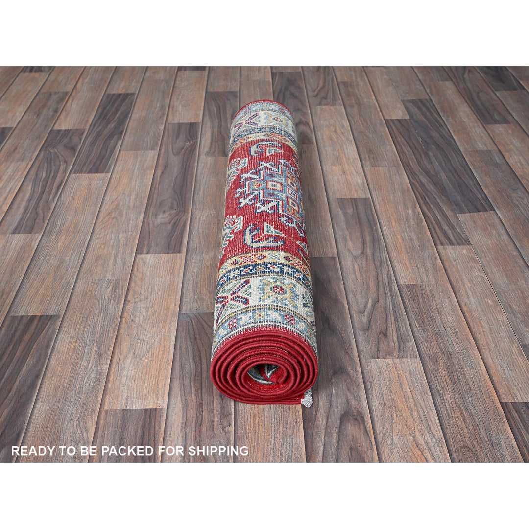 2'7" x 6'5" New Hand Knotted Red Wool Runner Oriental Rug - MOA102428