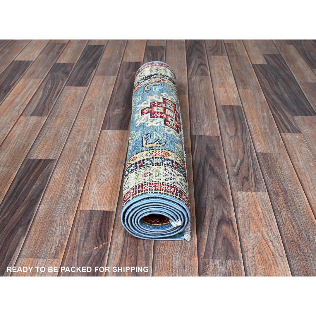 2'6" x 6'2" New Hand Knotted Blue Wool Runner Oriental Rug - MOA102435