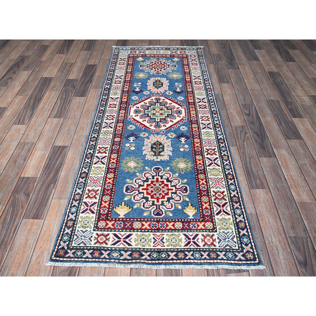 2'7" x 6'7" New Hand Knotted Blue Wool Runner Oriental Rug - MOA102437