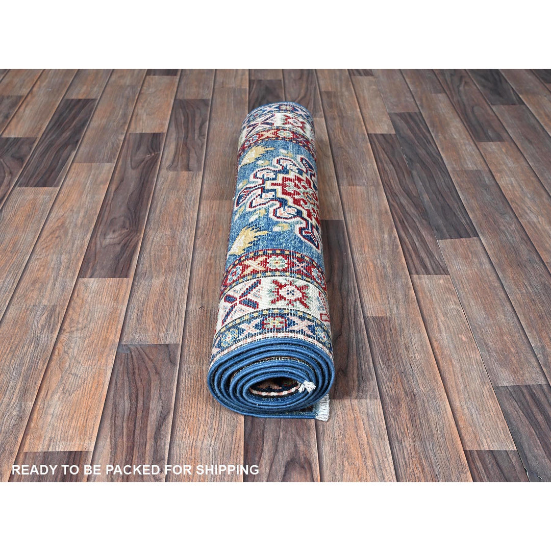 2'7" x 6'7" New Hand Knotted Blue Wool Runner Oriental Rug - MOA102437