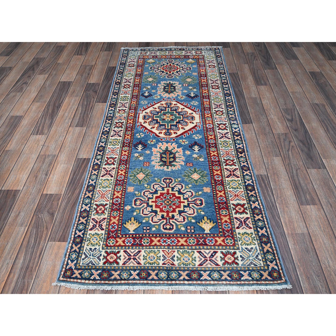 2'7" x 6'4" New Hand Knotted Blue Wool Runner Oriental Rug - MOA102438