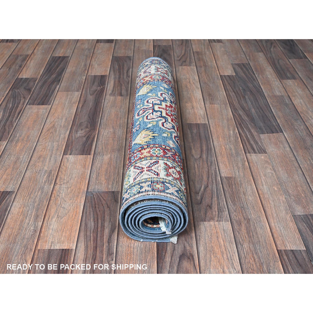 2'7" x 6'4" New Hand Knotted Blue Wool Runner Oriental Rug - MOA102438