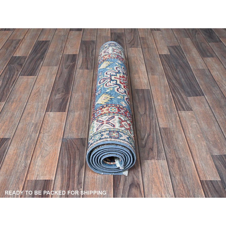 2'7" x 6'4" New Hand Knotted Blue Wool Runner Oriental Rug - MOA102438