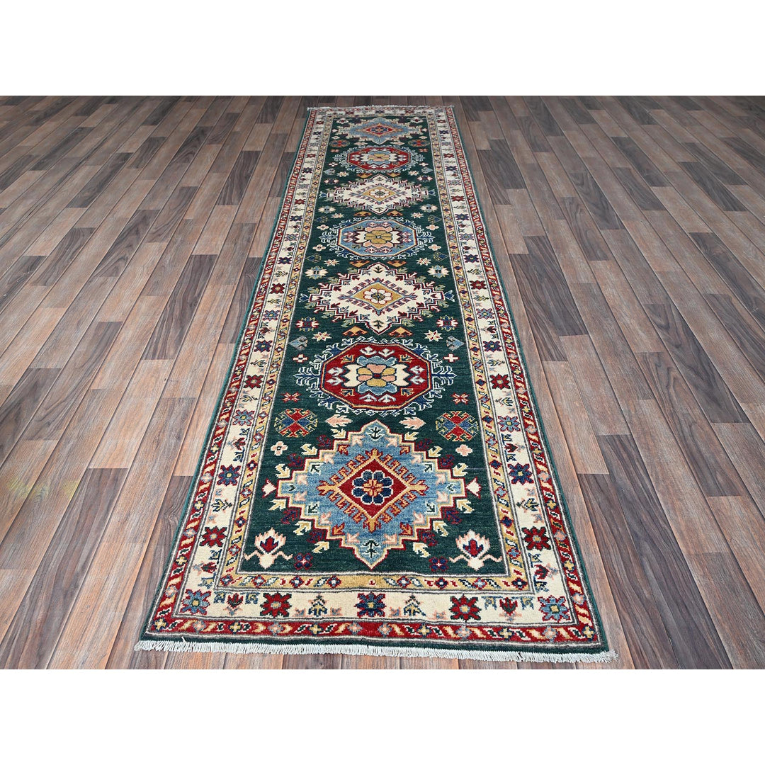 2'6" x 9'9" New Hand Knotted Green Wool Runner Oriental Rug - MOA102439