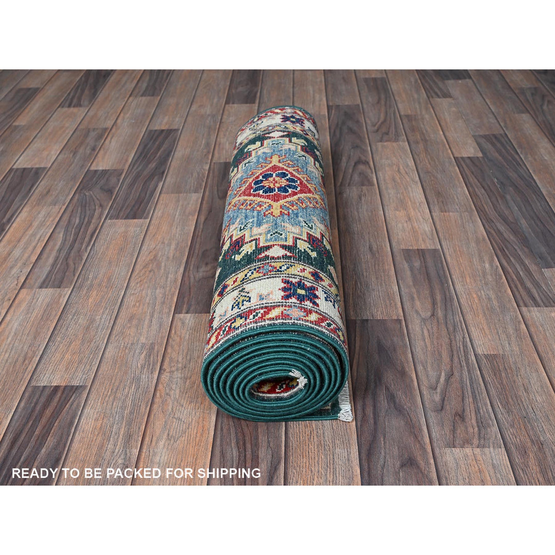 2'6" x 9'9" New Hand Knotted Green Wool Runner Oriental Rug - MOA102439