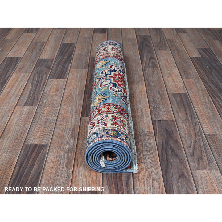 2'8" x 6'6" New Hand Knotted Blue Wool Runner Oriental Rug - MOA102440