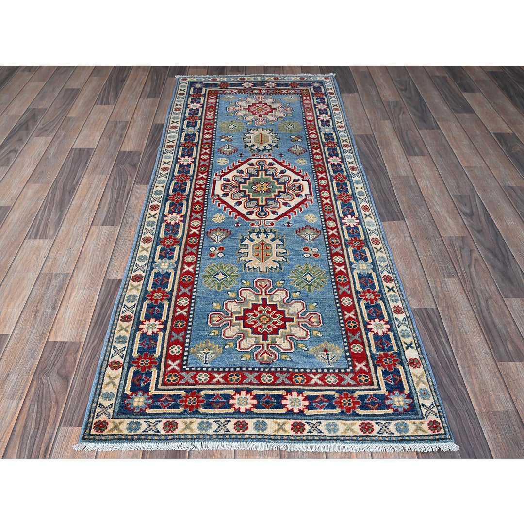 2'7" x 6'7" New Hand Knotted Blue Wool Runner Oriental Rug - MOA102442