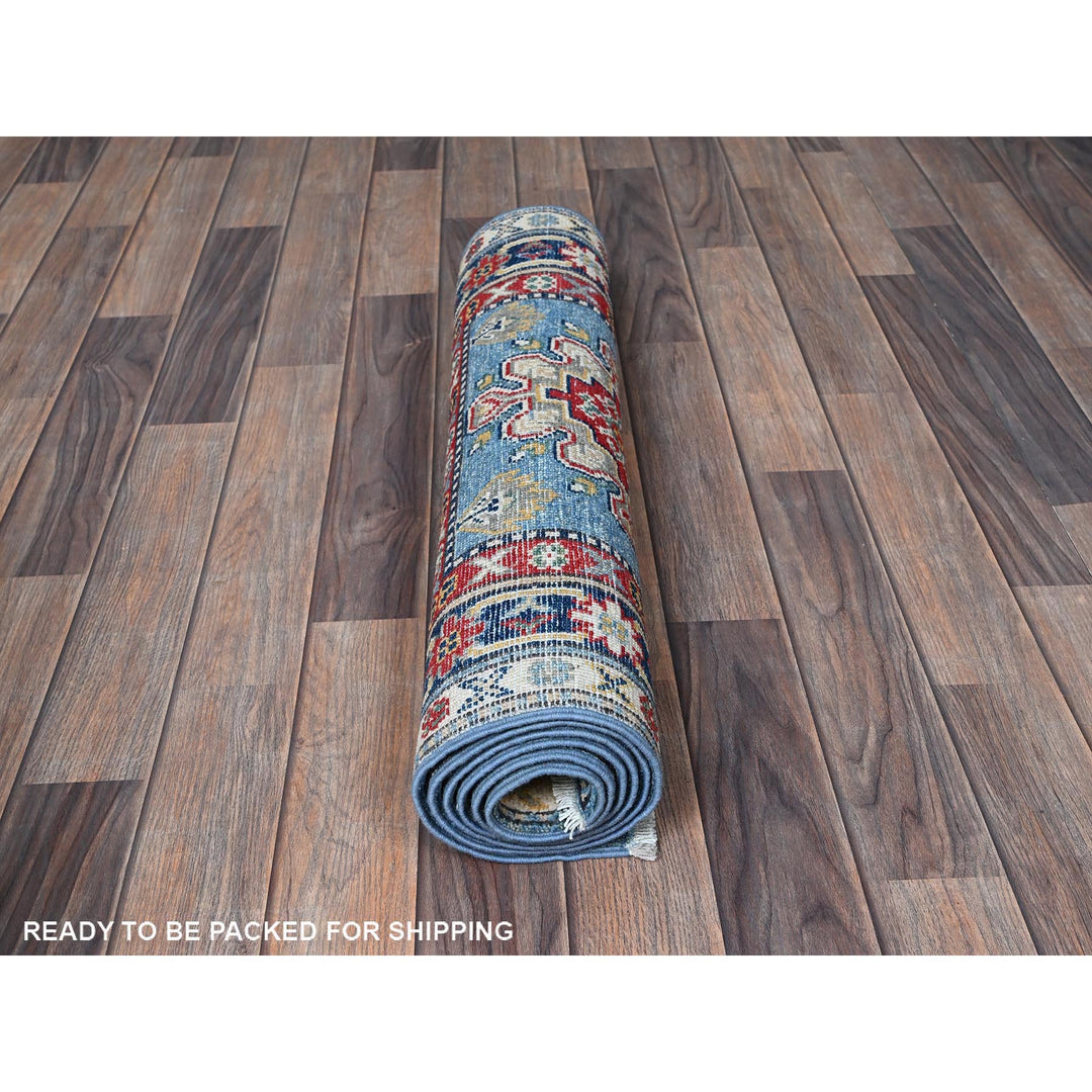 2'7" x 6'7" New Hand Knotted Blue Wool Runner Oriental Rug - MOA102442