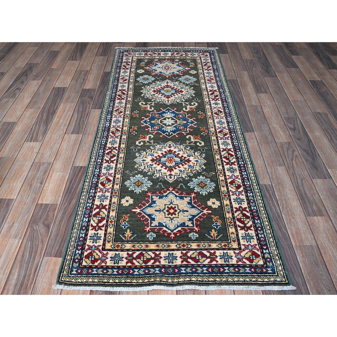 2'8" x 6'5" New Hand Knotted Green Wool Runner Oriental Rug - MOA102445
