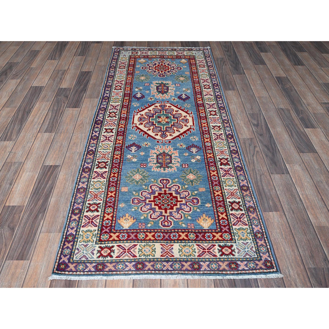 2'8" x 6'4" New Hand Knotted Blue Wool Runner Oriental Rug - MOA102446