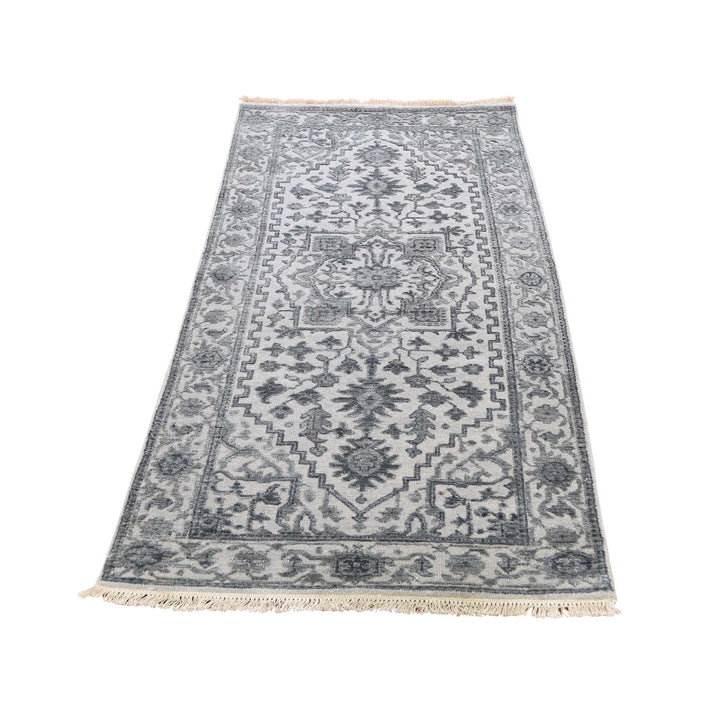 2'6" x 6'0" New Hand Knotted Grey Wool & Silk Runner Oriental Rug - MOA10244900