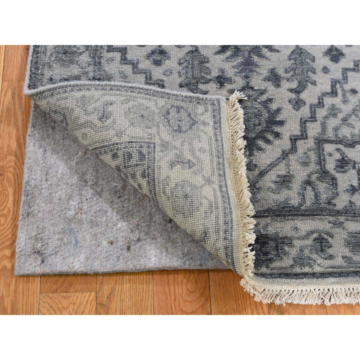 2'6" x 6'0" New Hand Knotted Grey Wool & Silk Runner Oriental Rug - MOA10244900