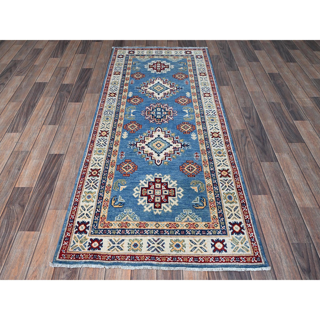 2'8" x 6'6" New Hand Knotted Blue Wool Runner Oriental Rug - MOA102449