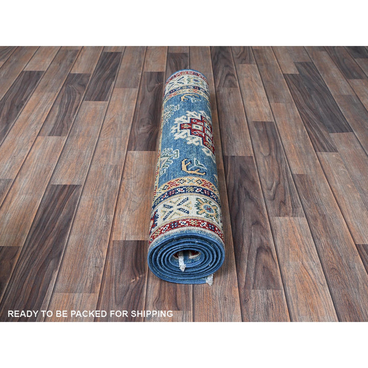 2'8" x 6'6" New Hand Knotted Blue Wool Runner Oriental Rug - MOA102449