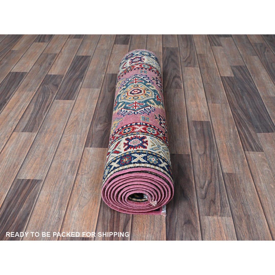 2'7" x 10'1" New Hand Knotted Pink Wool Runner Oriental Rug - MOA102455